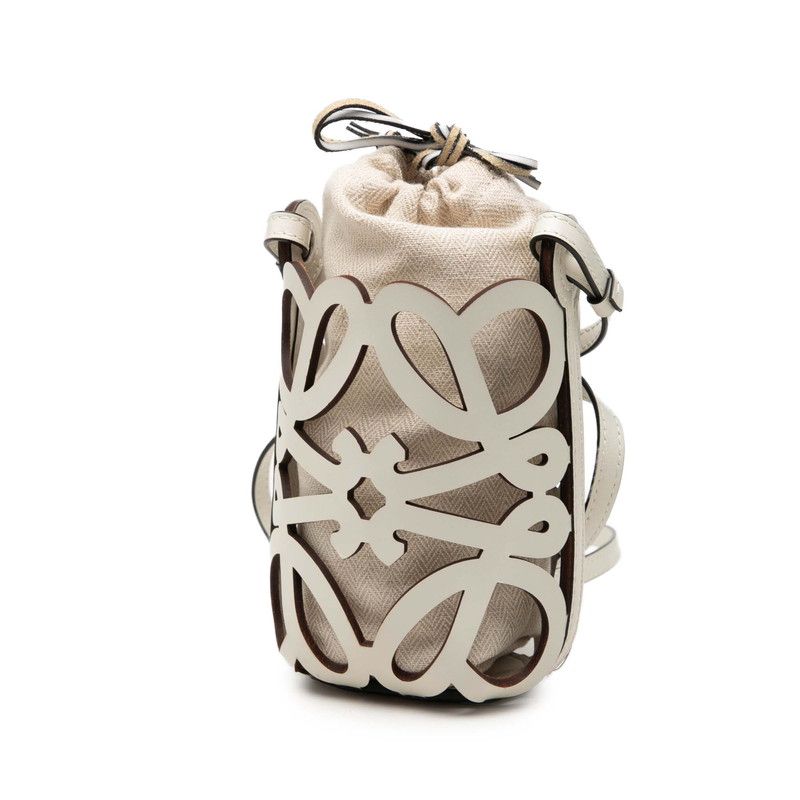 Loewe Anagram Cutout Pocket Crossbody Shoulder Bag White Leather Canvas — view 2