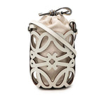 Loewe Anagram Cutout Pocket Crossbody Shoulder Bag White Leather Canvas