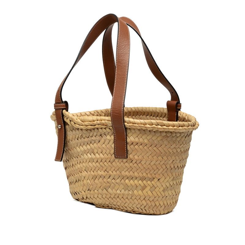 Loewe Basket Bag Small Handbag Bag Natural Brown Raffia Leather — view 2