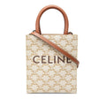 Celine Triomphe Mini Vertical Cabas 2-Way Shoulder Bag White Brown Leather