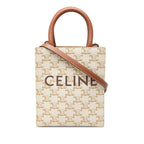 Celine Triomphe Mini Vertical Cabas 2-Way Shoulder Bag White Brown Leather