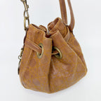 Dior Cannage Drawstring D Charm Shoulder Bag Leather Brown Gold Vintage — view 3
