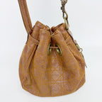 Dior Cannage Drawstring D Charm Shoulder Bag Leather Brown Gold Vintage — view 5