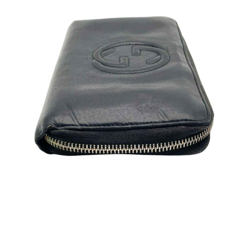 Gucci Soho Zip Around Wallet Billfold Coin Purse Leather Black Gold GG Logo — view 4