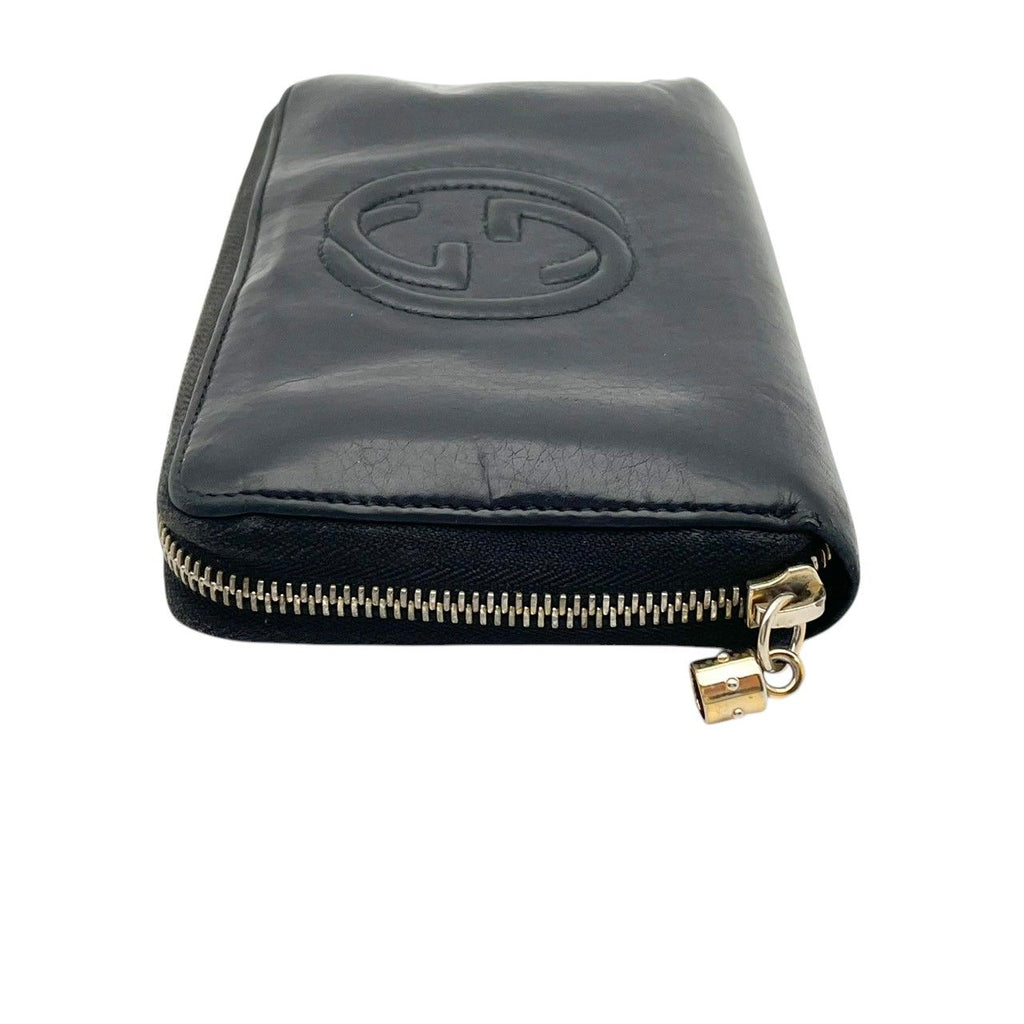 Gucci Soho Zip Around Wallet Billfold Coin Purse Leather Black Gold GG Logo — view 5