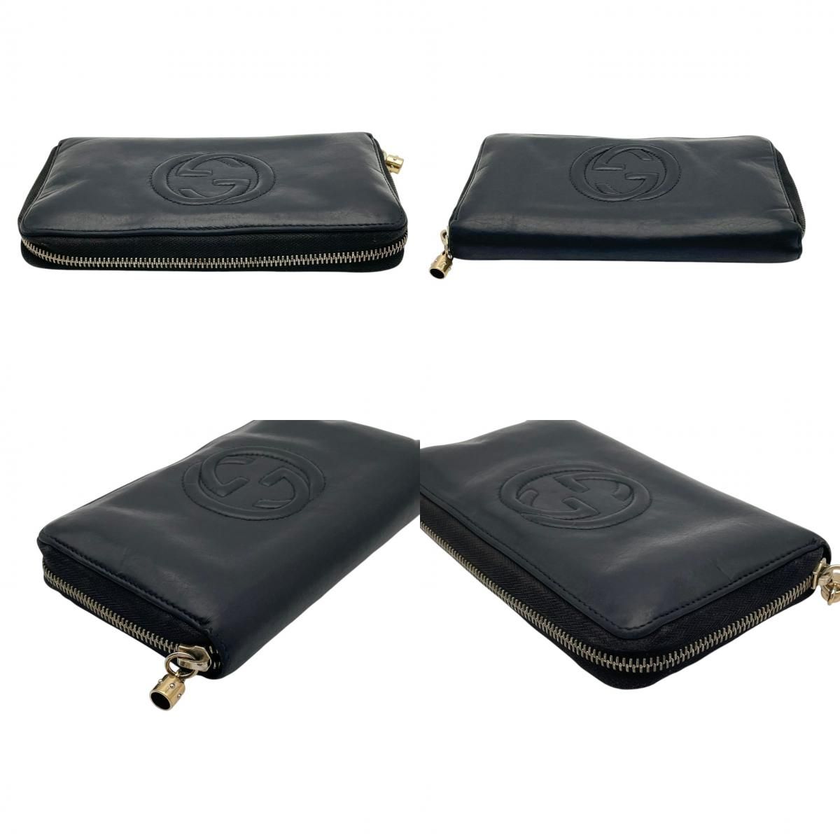 Gucci Soho Zip Around Wallet Billfold Coin Purse Leather Black Gold GG Logo — view 6