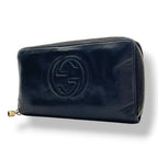 Gucci Soho Zip Around Wallet Billfold Coin Purse Leather Black Gold GG Logo