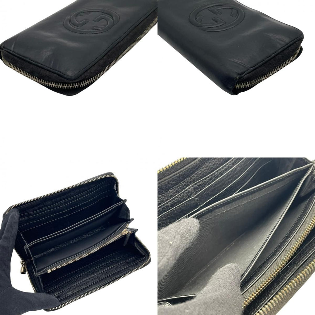 Gucci Soho Zip Around Wallet Billfold Coin Purse Leather Black Gold GG Logo — view 7