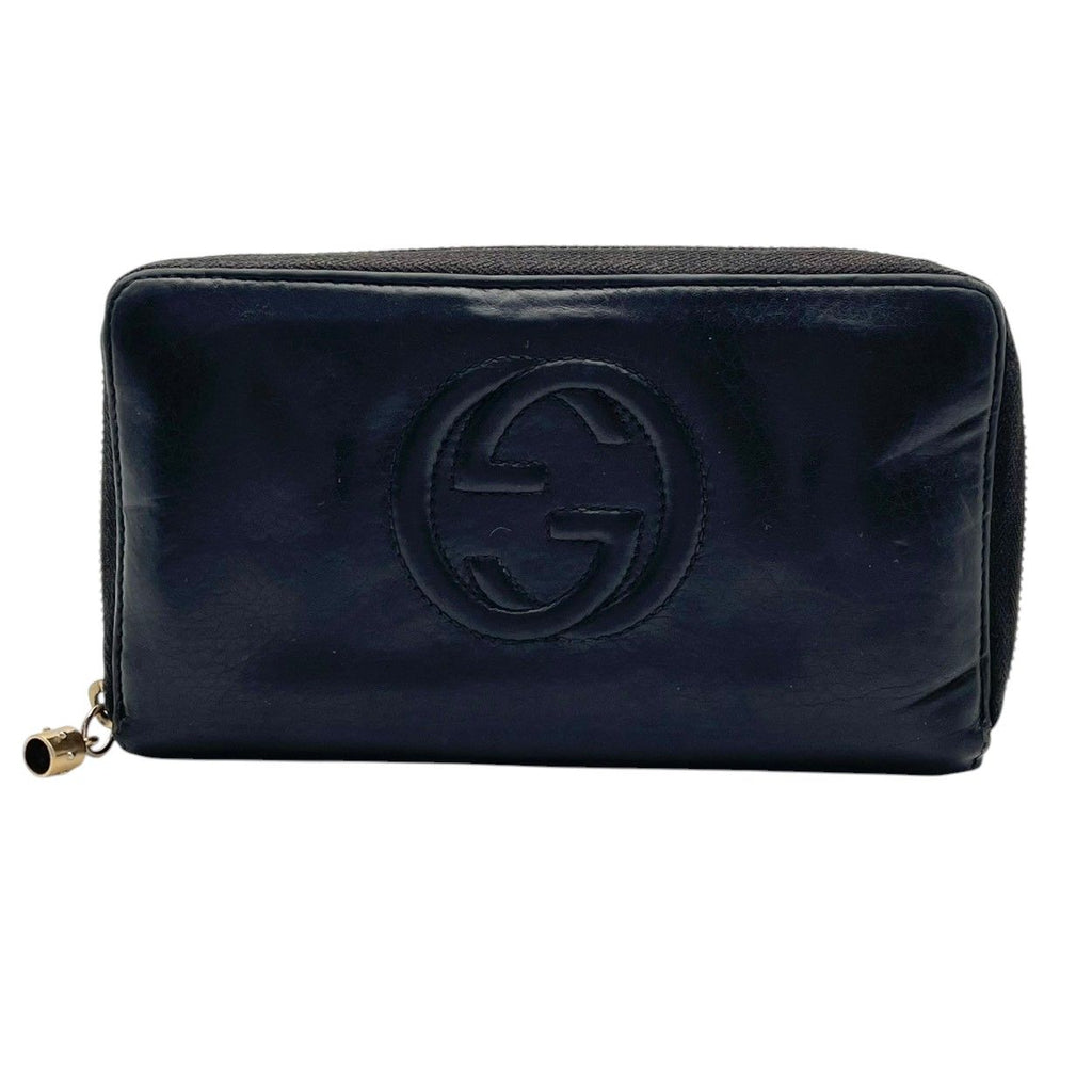 Gucci Soho Zip Around Wallet Billfold Coin Purse Leather Black Gold GG Logo — view 2