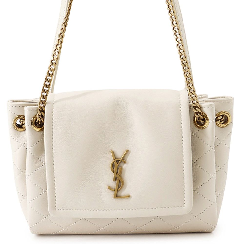 Saint Laurent Paris Chain Shoulder Bag Nolita Mini Lambskin White