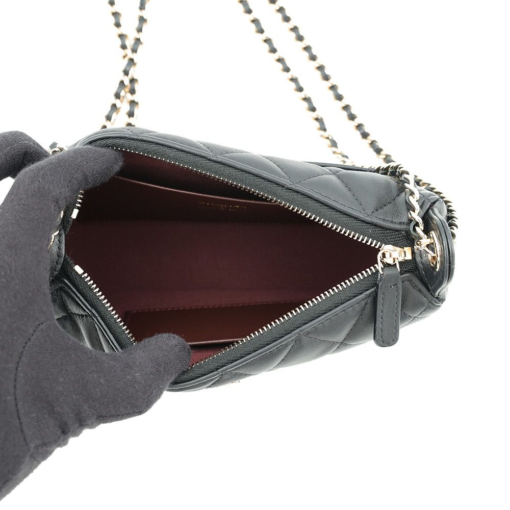 Chanel Chain Shoulder Bag Quilted CC Logo Clutch Caviar Leather 2-Way Black — view 6