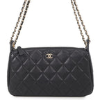 Chanel Chain Shoulder Bag Quilted CC Logo Clutch Caviar Leather 2-Way Black