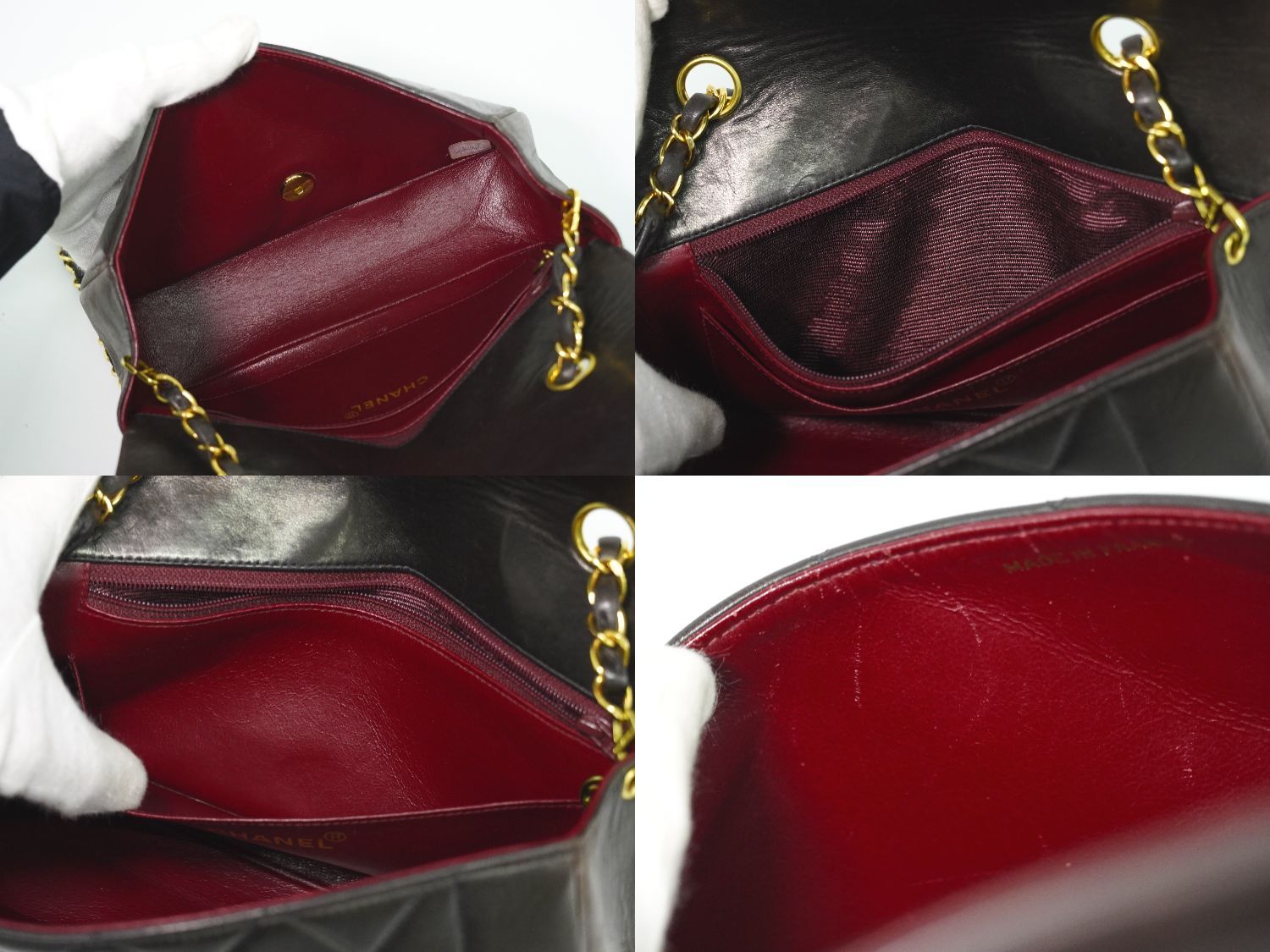 Chanel CC Logo Quilted Chain Shoulder Bag Pochette Lambskin Leather Black — view 8