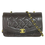 Chanel CC Logo Quilted Chain Shoulder Bag Pochette Lambskin Leather Black