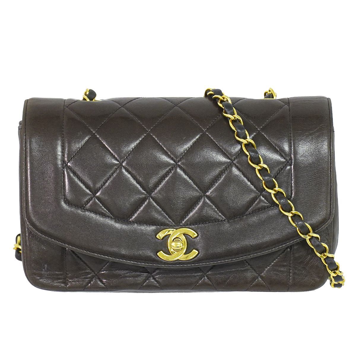 Chanel CC Logo Quilted Chain Shoulder Bag Pochette Lambskin Leather Black