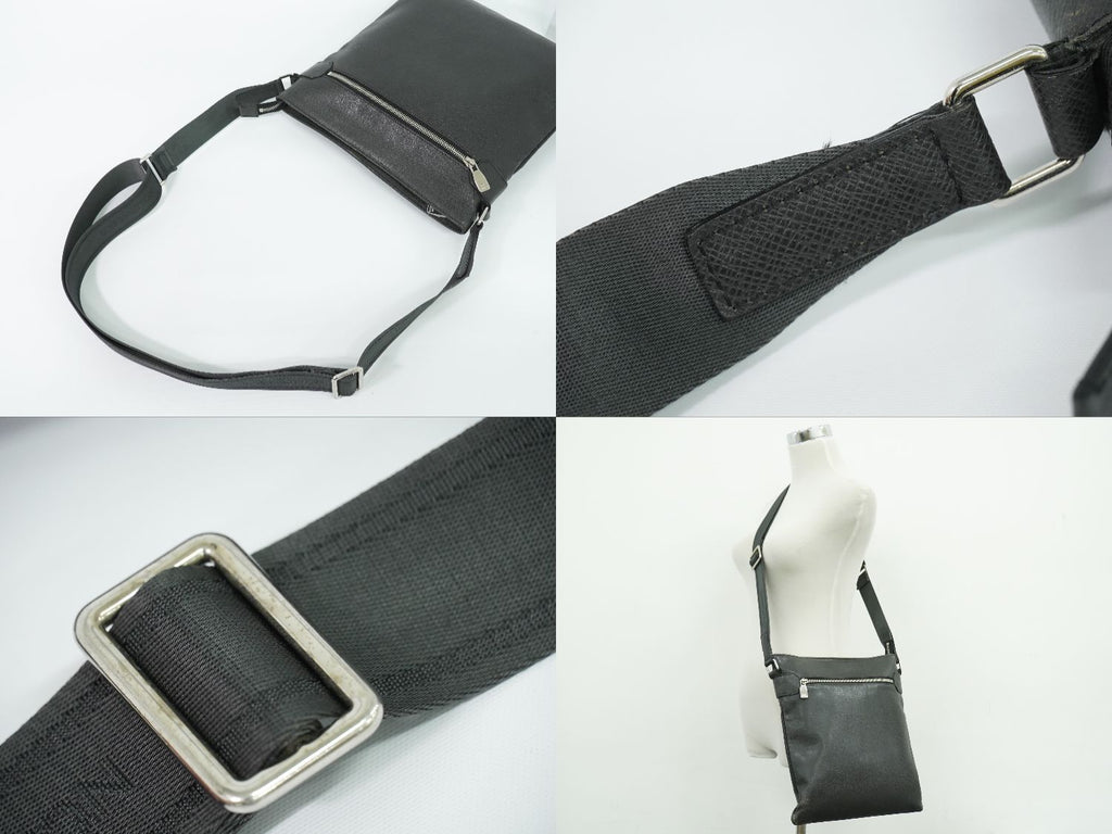 Louis Vuitton LV Sasha Taiga Leather Shoulder Bag Pochette Ardoise Black Vintage — view 6