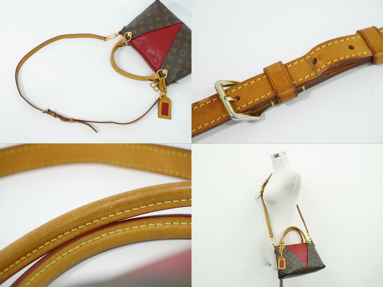 Louis Vuitton LV Tote BB Monogram 2-Way Shoulder Bag Brown Red Vintage — view 6