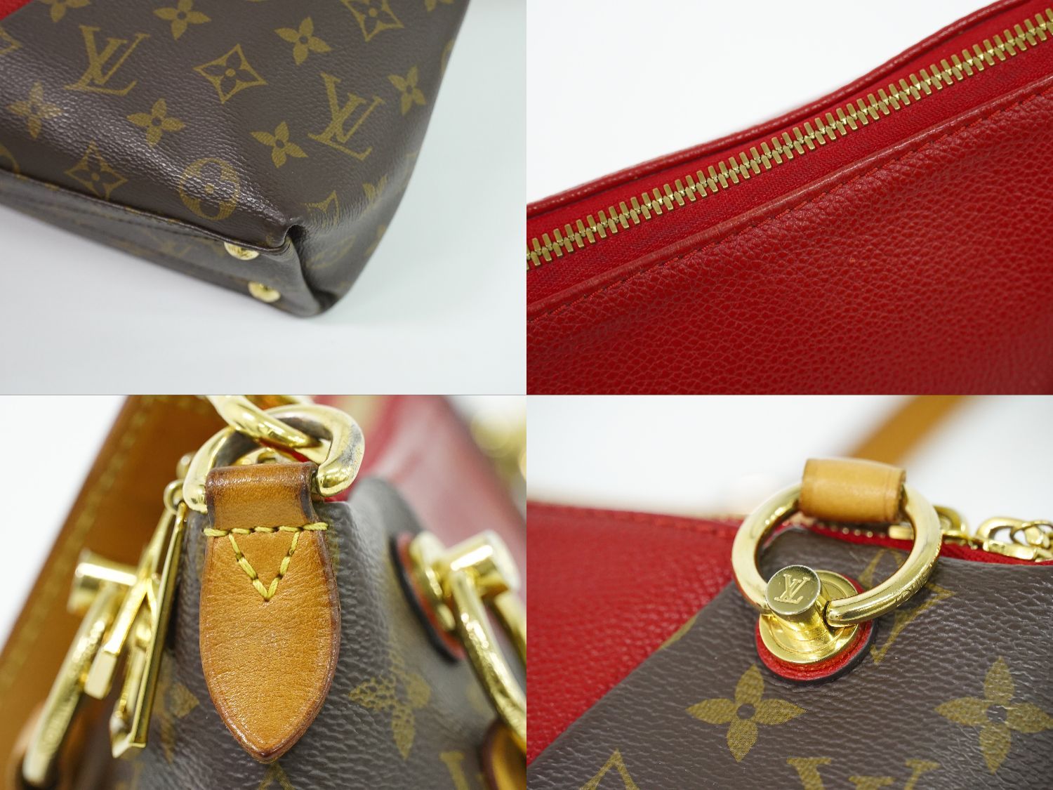Louis Vuitton LV Tote BB Monogram 2-Way Shoulder Bag Brown Red Vintage — view 7