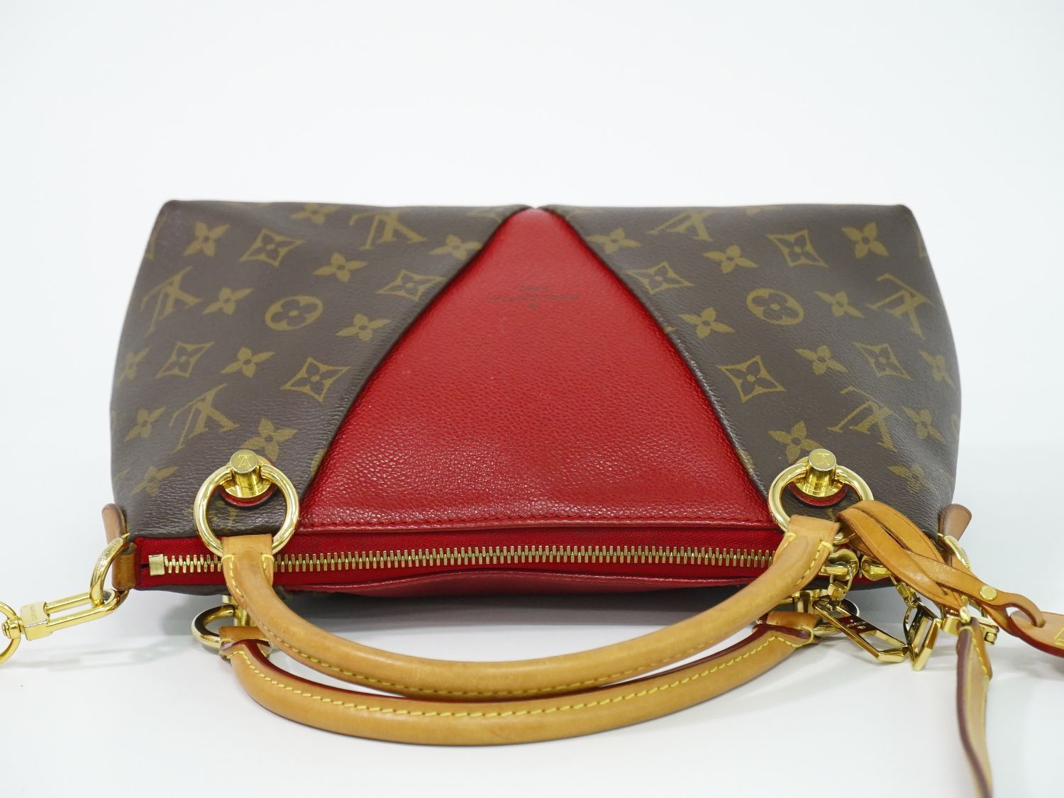 Louis Vuitton LV Tote BB Monogram 2-Way Shoulder Bag Brown Red Vintage — view 5