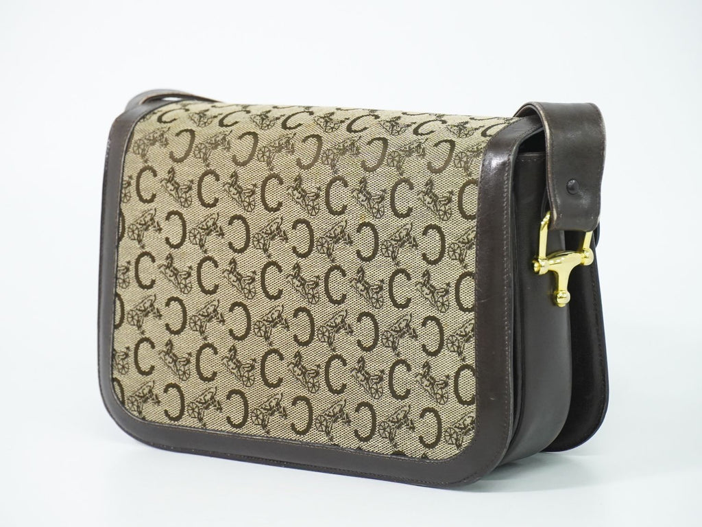 Celine C Sulky Carriage Shoulder Bag Canvas Brown Vintage — view 2