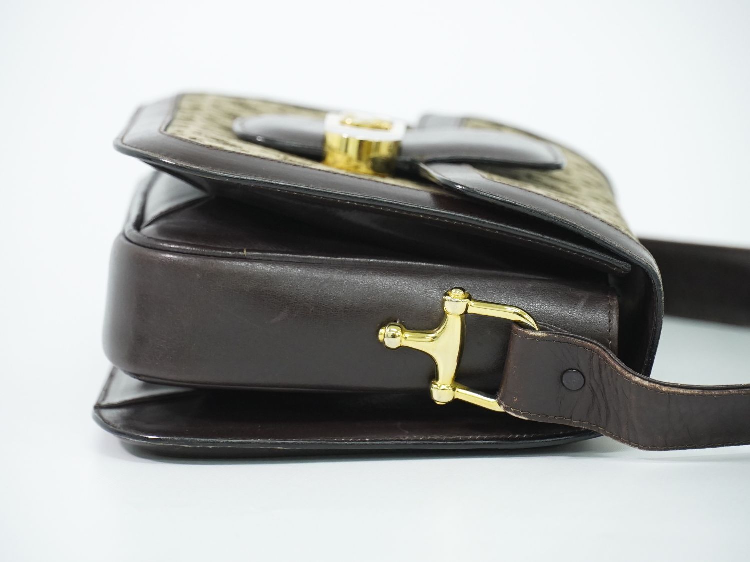Celine C Sulky Carriage Shoulder Bag Canvas Brown Vintage — view 4
