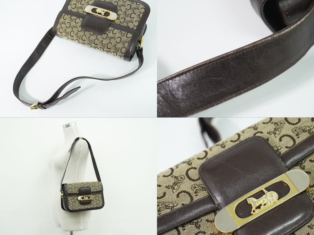 Celine C Sulky Carriage Shoulder Bag Canvas Brown Vintage — view 6
