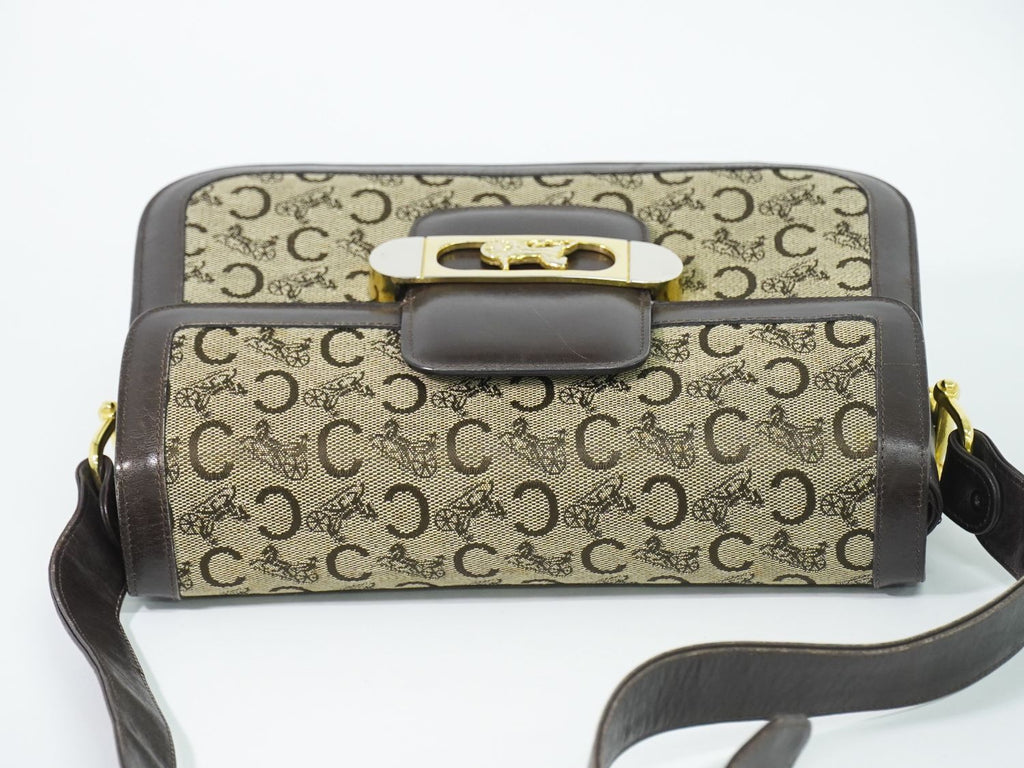 Celine C Sulky Carriage Shoulder Bag Canvas Brown Vintage — view 5