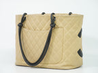 Chanel CC Logo Cambon Line Shoulder Bag Tote Leather Beige Vintage — view 2