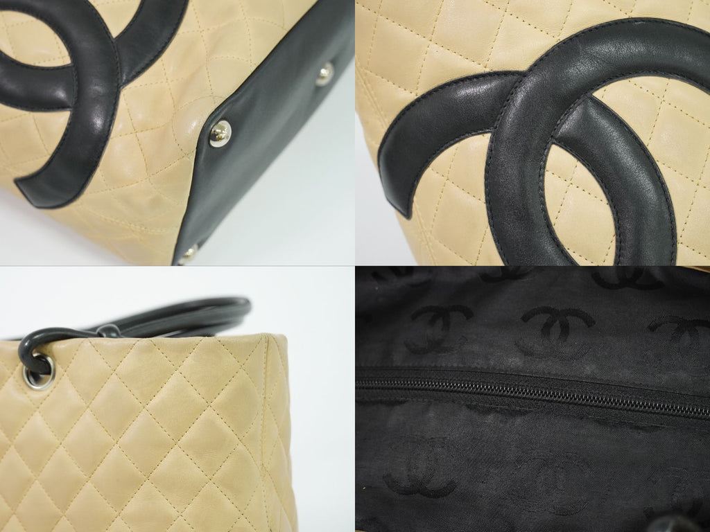 Chanel CC Logo Cambon Line Shoulder Bag Tote Leather Beige Vintage — view 7