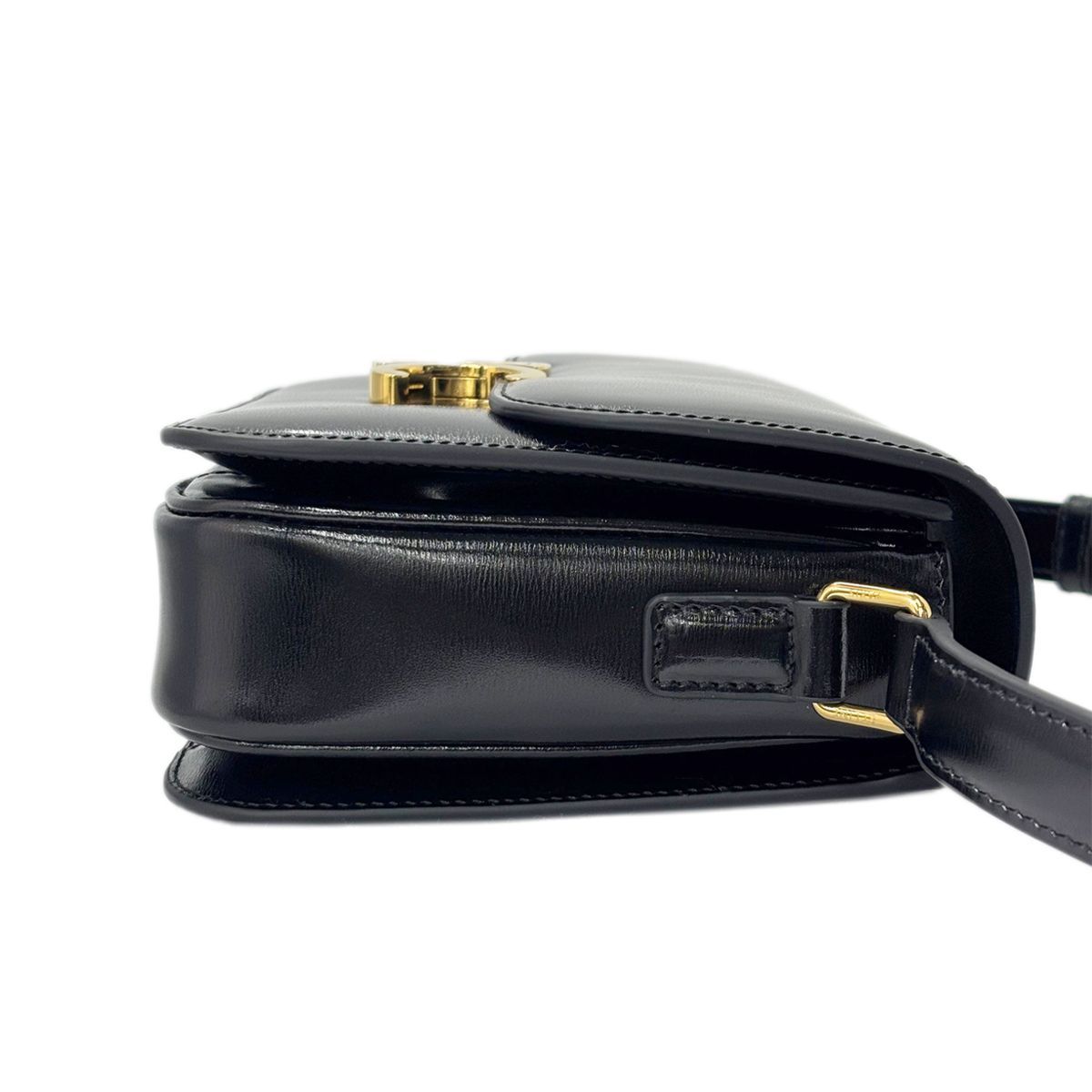 Celine Shoulder Bag Classic Triomphe Medium Leather Black Gold — view 6