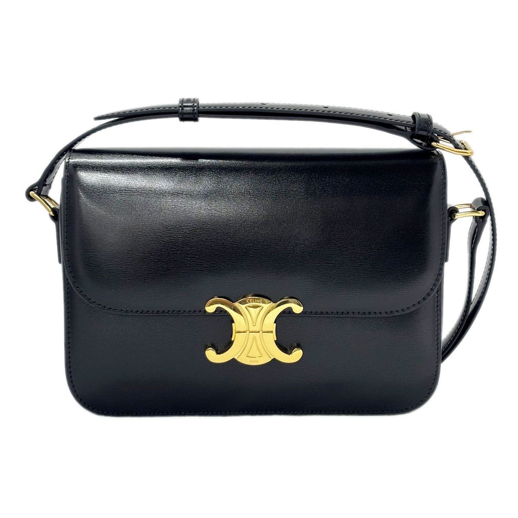 Celine Shoulder Bag Classic Triomphe Medium Leather Black Gold