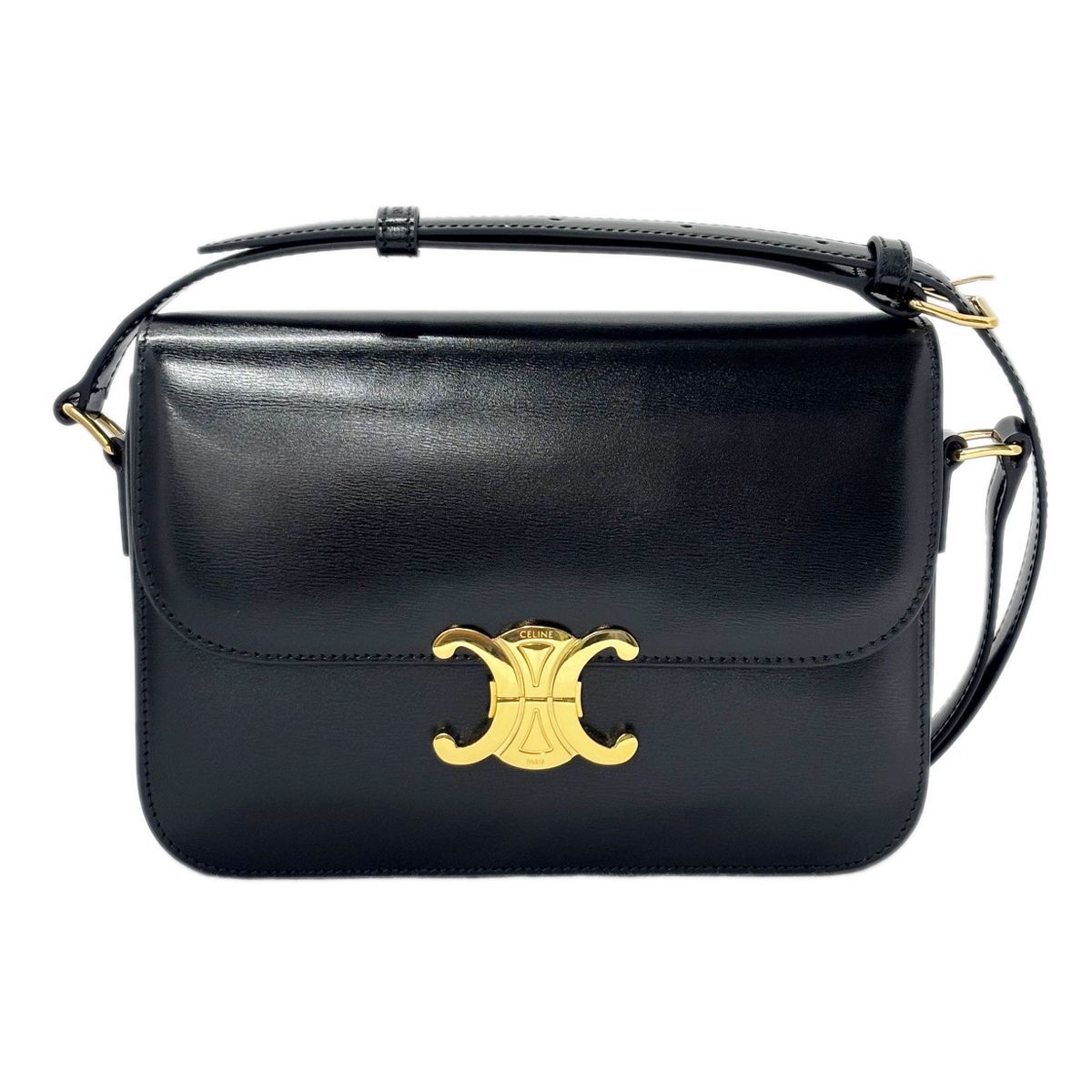 Celine Shoulder Bag Classic Triomphe Medium Leather Black Gold
