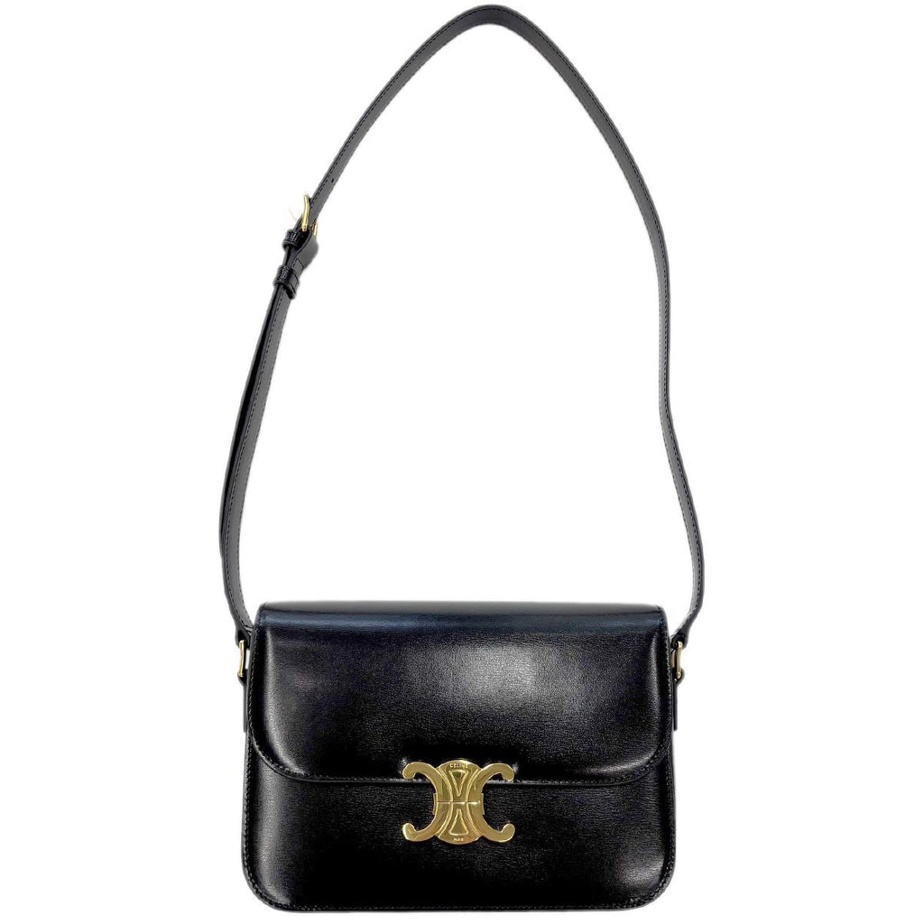 Celine Shoulder Bag Classic Triomphe Medium Leather Black Gold — view 2