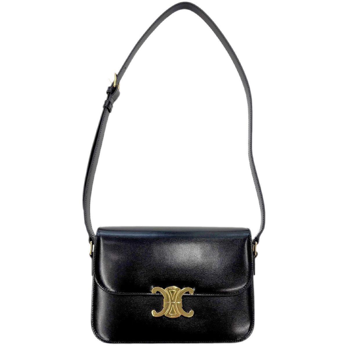 Celine Shoulder Bag Classic Triomphe Medium Leather Black Gold — view 2