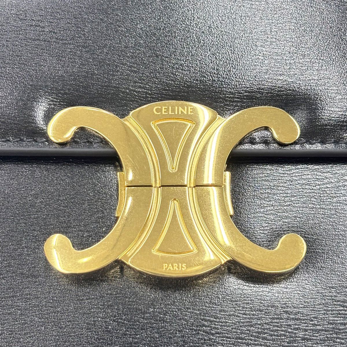 Celine Shoulder Bag Classic Triomphe Medium Leather Black Gold — view 3