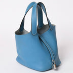 Hermes Picotin Lock PM Handbag Blue Jean Taurillon Clemence Silver — view 2