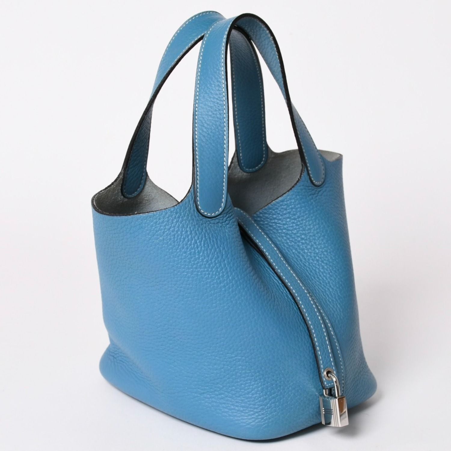 Hermes Picotin Lock PM Handbag Blue Jean Taurillon Clemence Silver — view 2