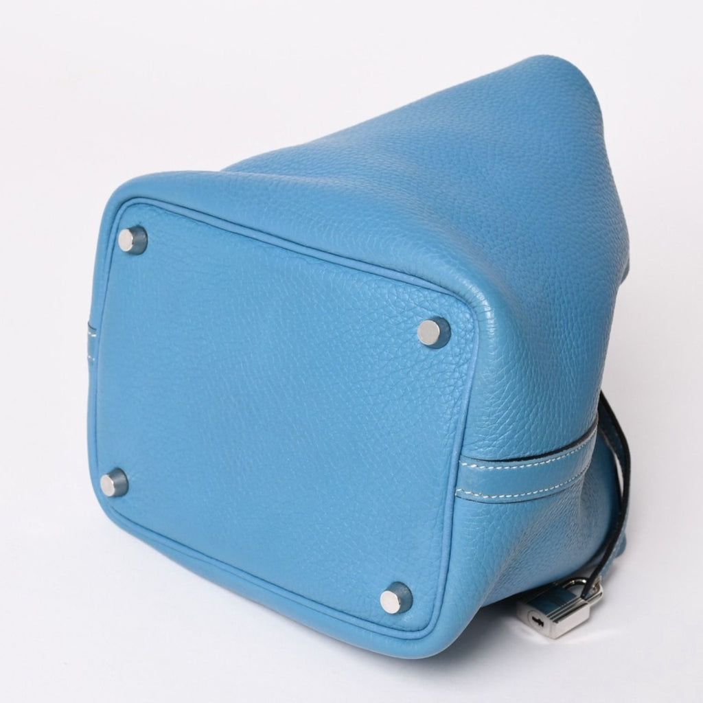 Hermes Picotin Lock PM Handbag Blue Jean Taurillon Clemence Silver — view 7