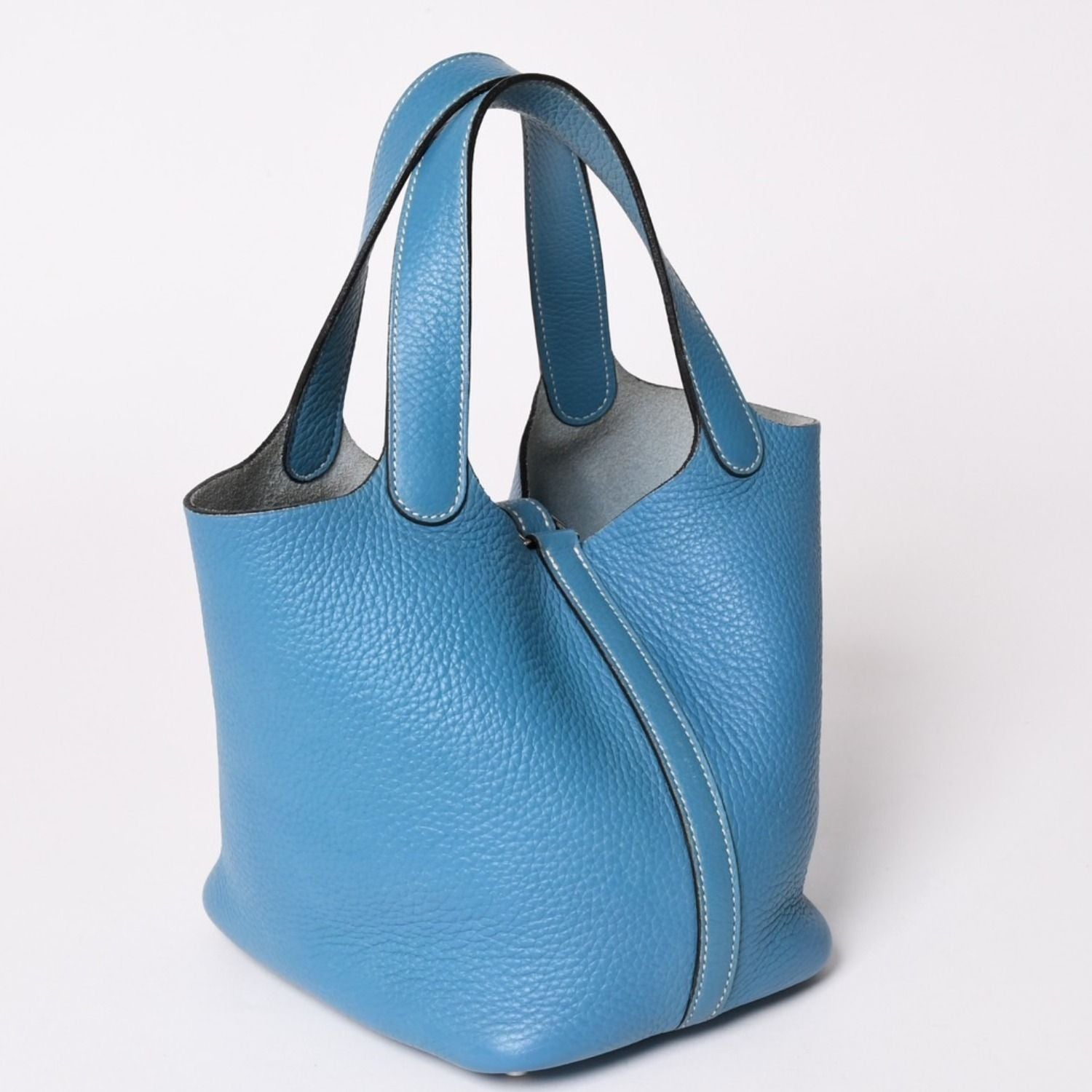 Hermes Picotin Lock PM Handbag Blue Jean Taurillon Clemence Silver — view 5