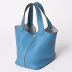 Hermes Picotin Lock PM Handbag Blue Jean Taurillon Clemence Silver — view 4