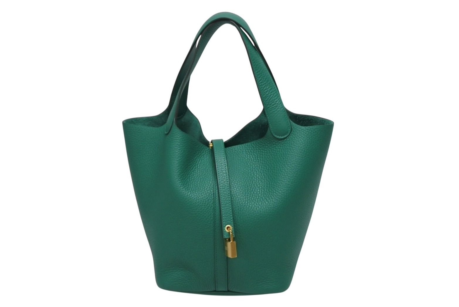 Hermes Picotin Lock 22 Handbag Taurillon Clemence Vert Vertigo Gold — view 2