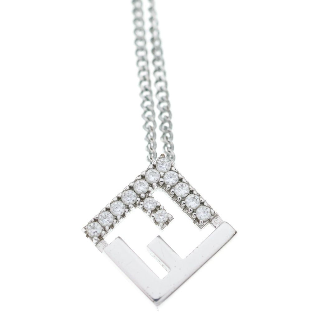 Fendi Forever FF Logo Rhinestone Chain Necklace Silver — view 3