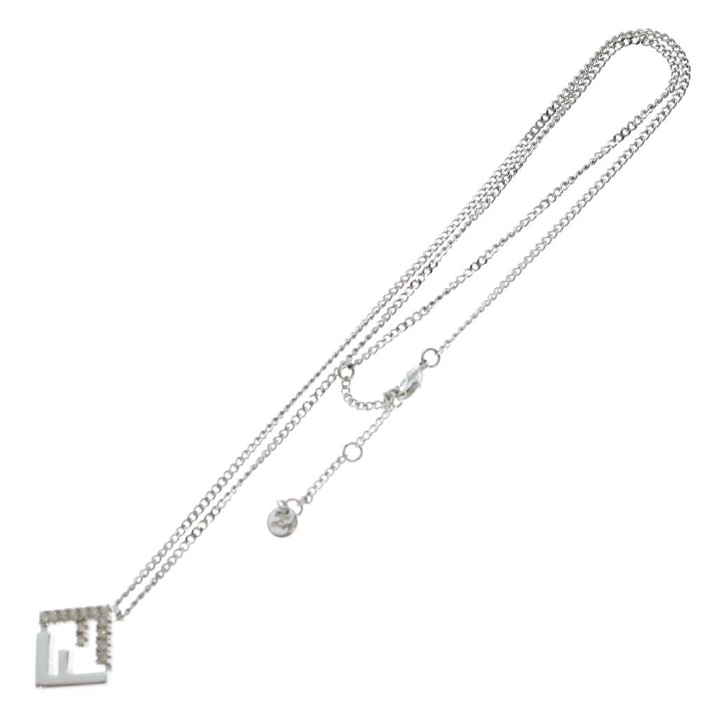 Fendi Forever FF Logo Rhinestone Chain Necklace Silver — view 2