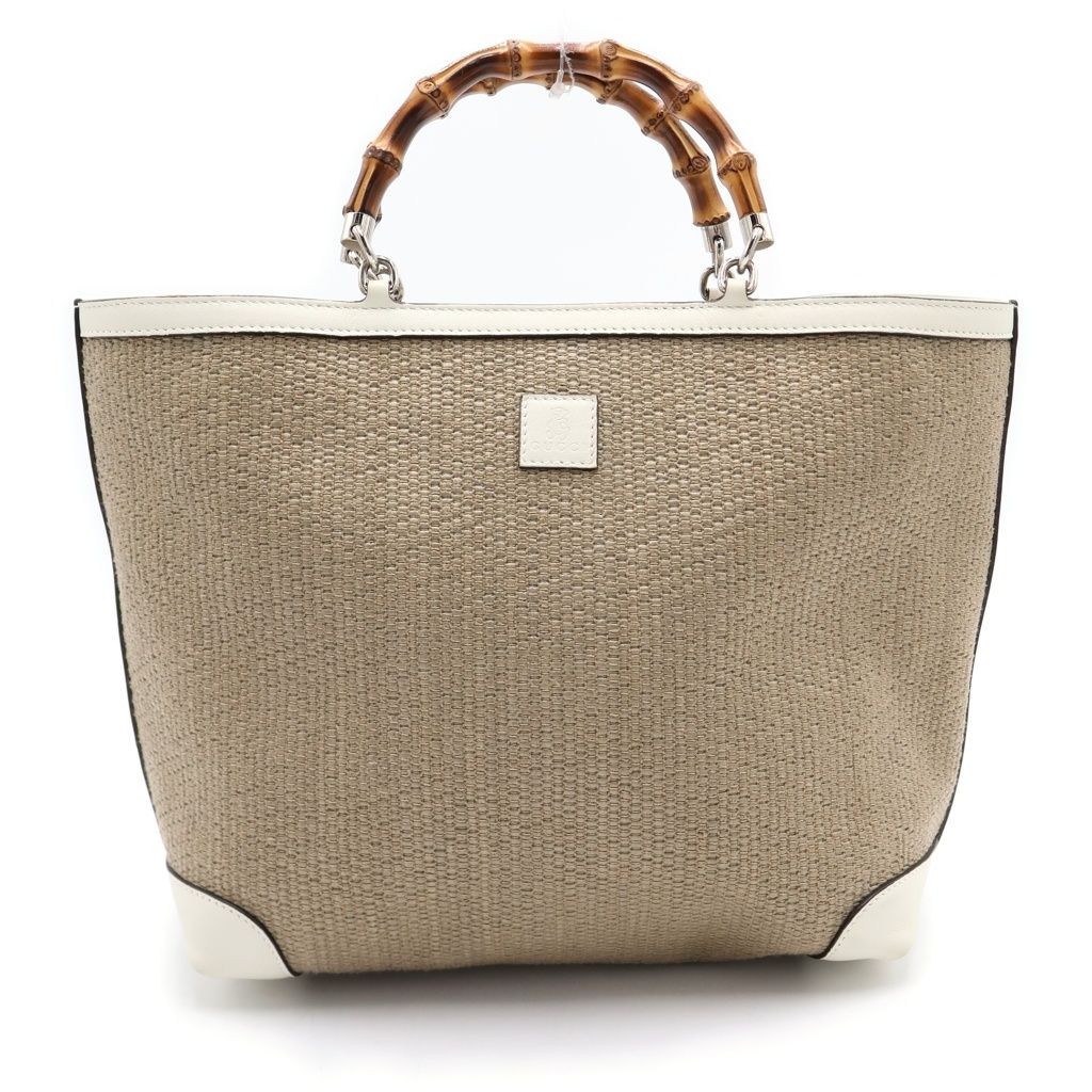Gucci Bamboo Children's Straw Handbag Beige White