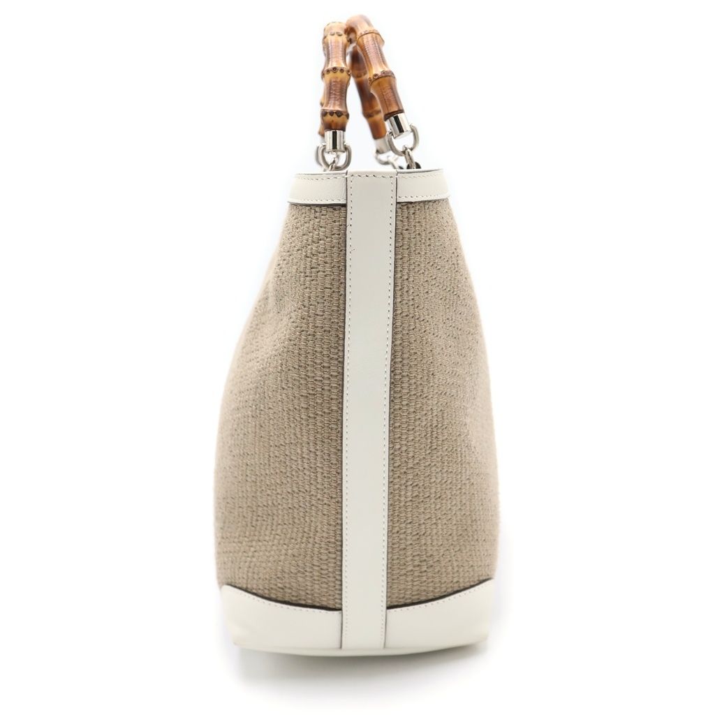 Gucci Bamboo Children's Straw Handbag Beige White — view 3