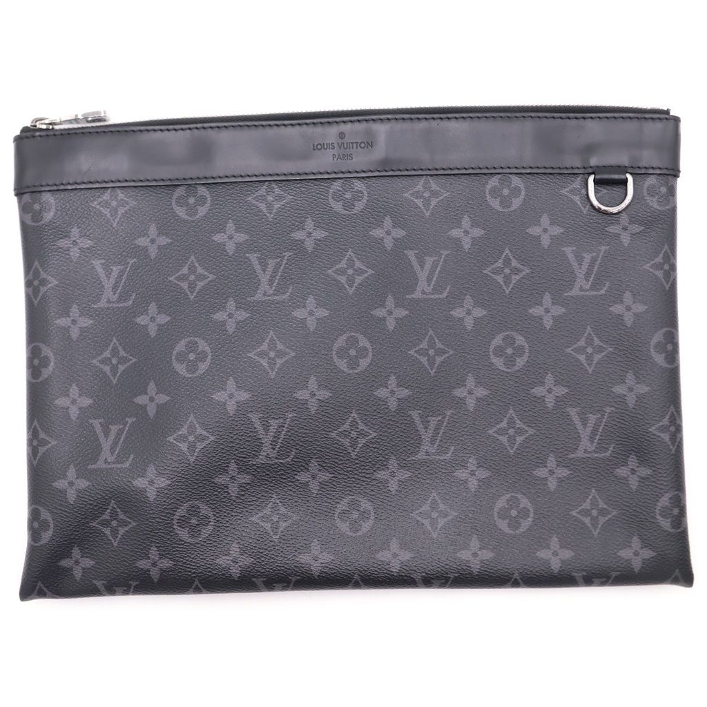 Louis Vuitton Monogram Eclipse Pochette Discovery Leather Clutch Black