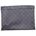 Louis Vuitton Monogram Eclipse Pochette Discovery Leather Clutch Black