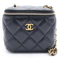 Chanel CC Logo Quilted Lambskin Gold Mini Vanity Chain Shoulder Bag Black