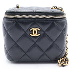 Chanel CC Logo Quilted Lambskin Gold Mini Vanity Chain Shoulder Bag Black