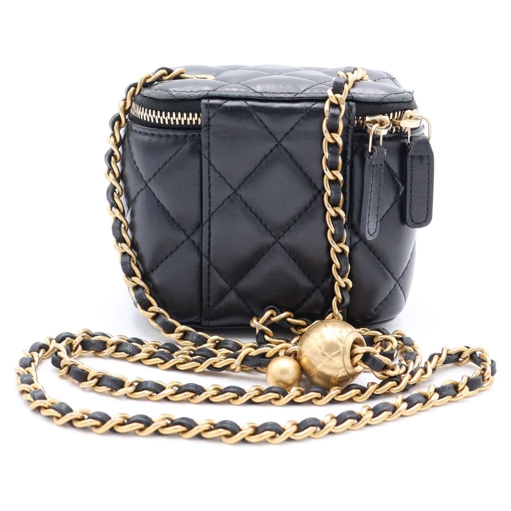 Chanel CC Logo Quilted Lambskin Gold Mini Vanity Chain Shoulder Bag Black — view 2